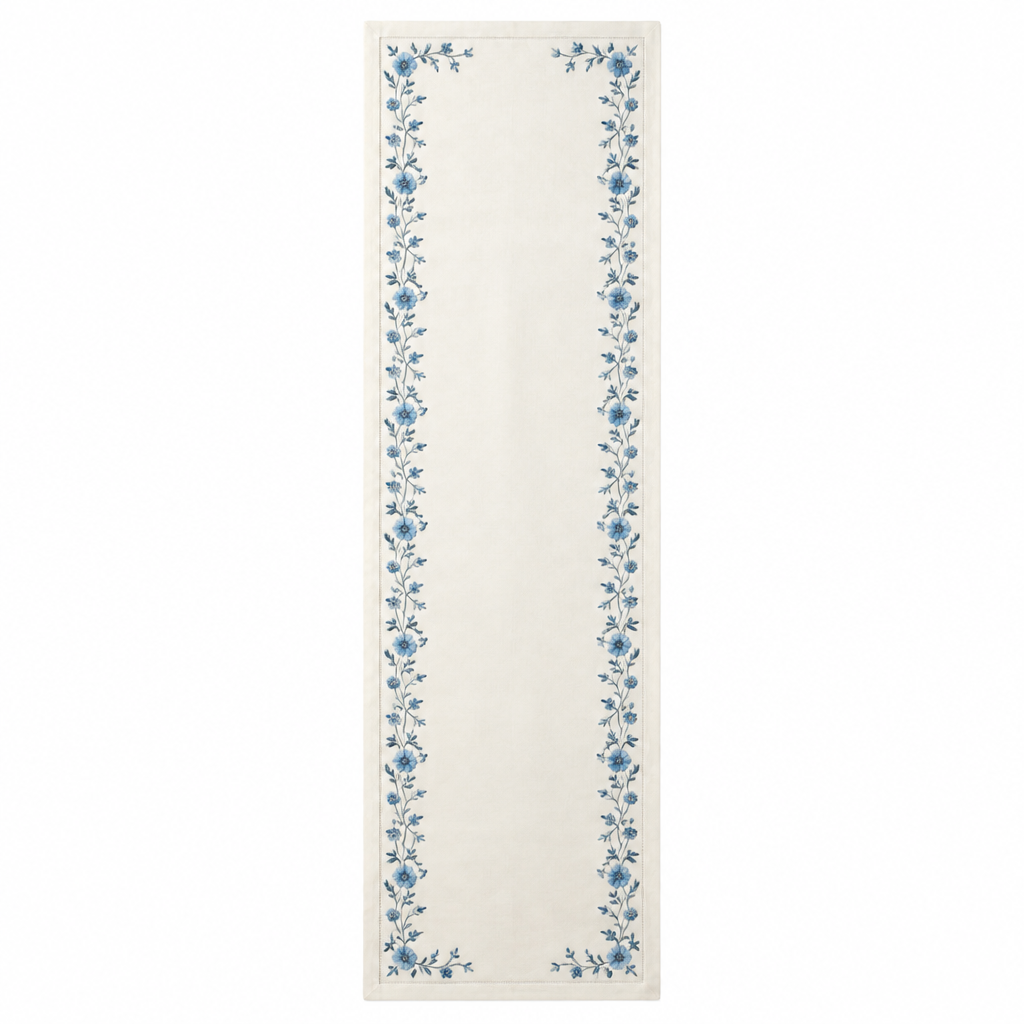 Floral Embroidered Bed Runner flat lay top view