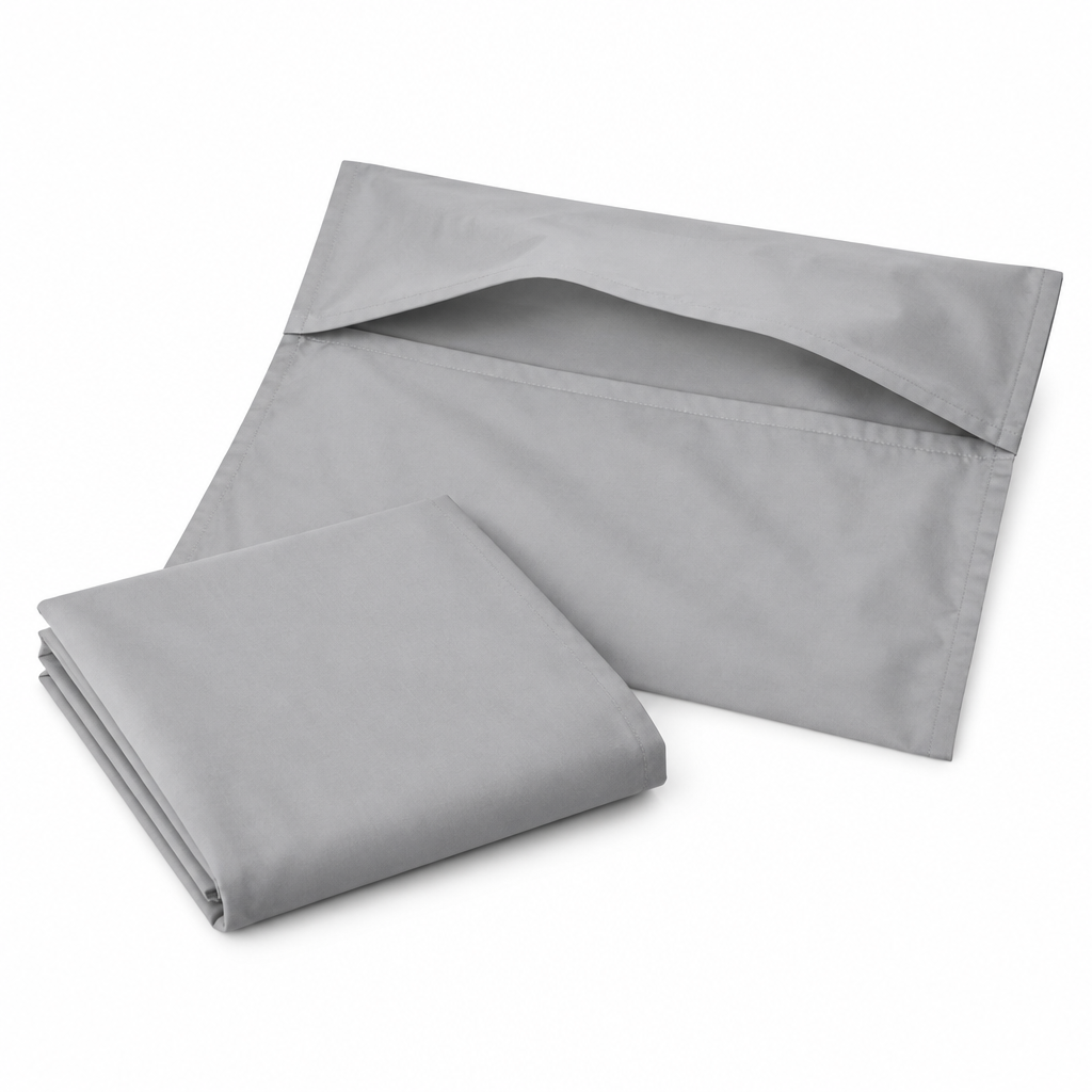 Grey Cotton Pillowcase envelope closure view