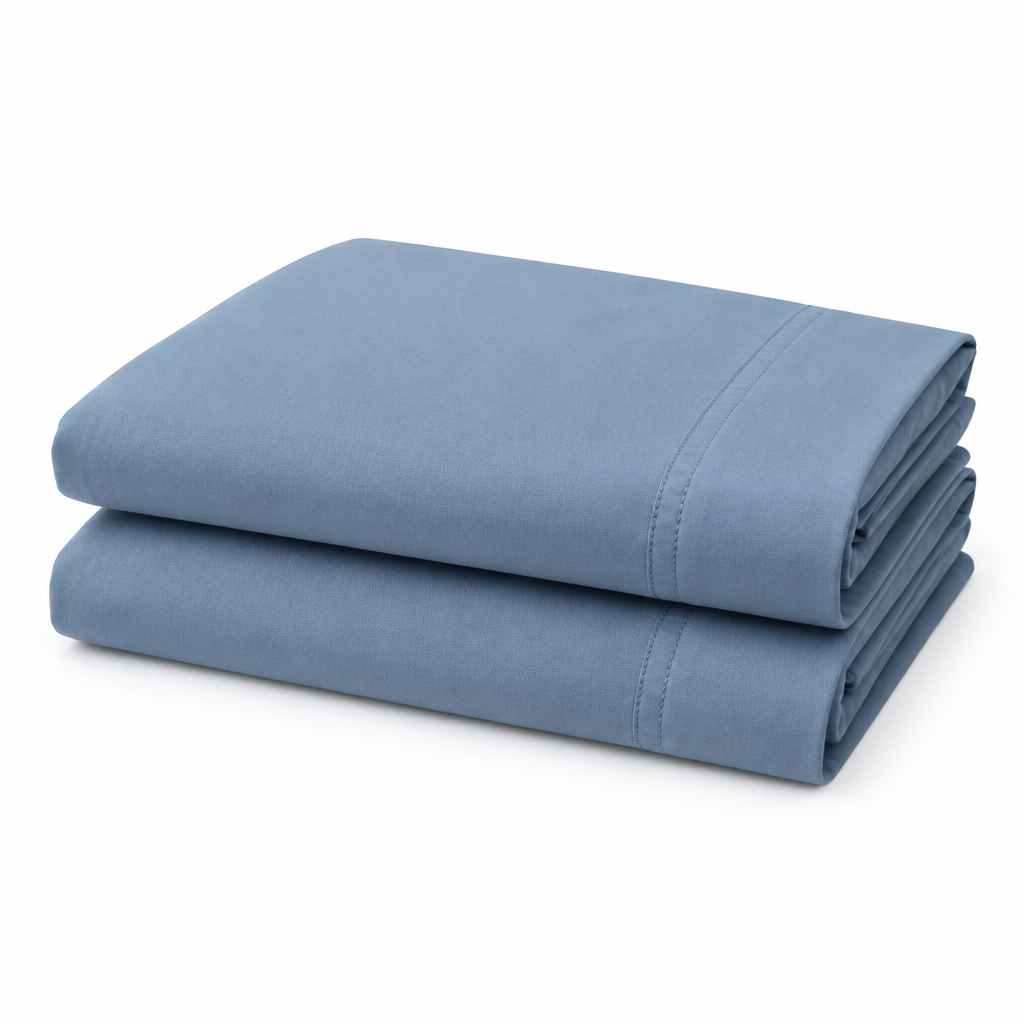 Blue Cotton Pillowcase Set folded stack