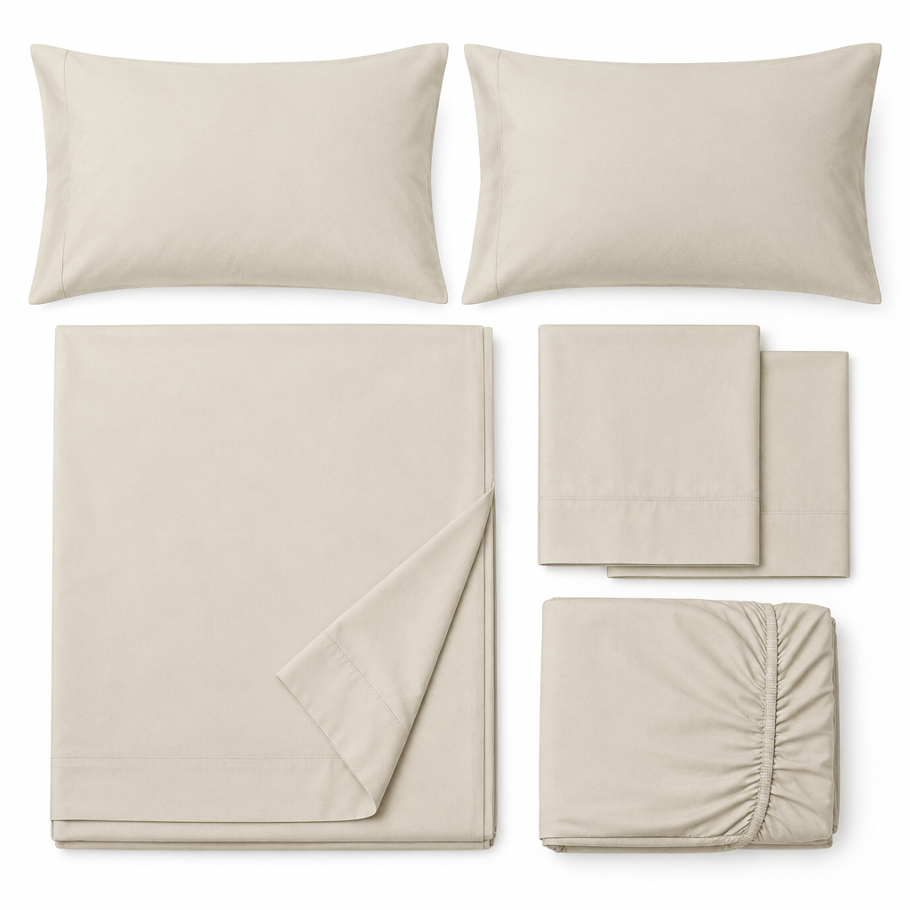 Cream Cotton Sheet Set flat lay