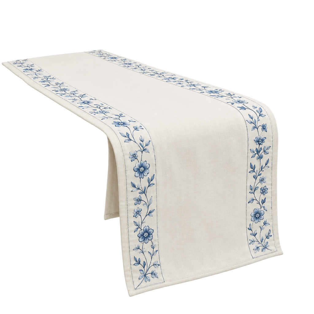 Floral Embroidered Bed Runner side angle view