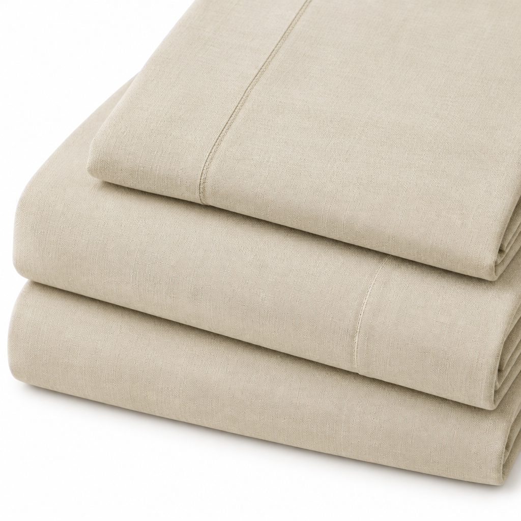 Cream Cotton Sheet Set fabric texture close up