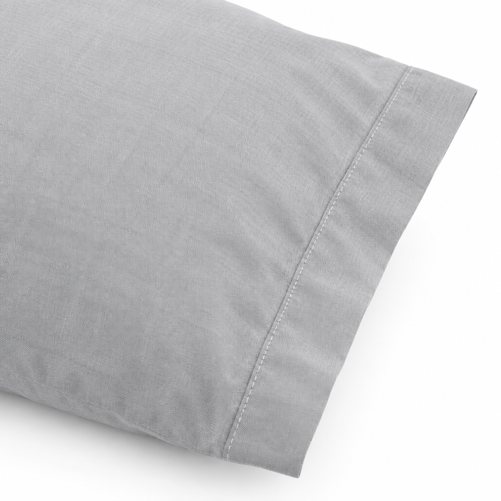Grey Cotton Pillowcase fabric texture close up