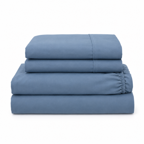 Blue Cotton Sheet Set folded stack