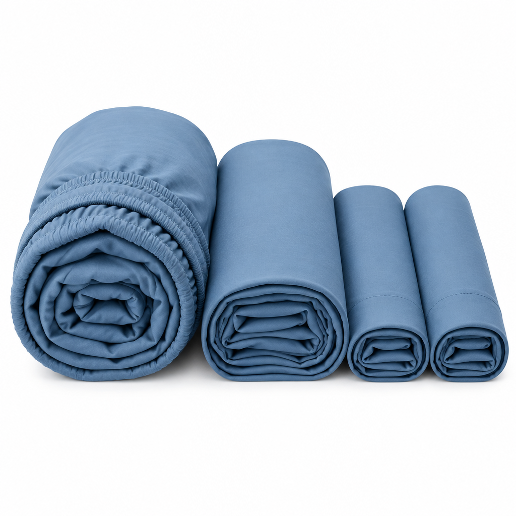 Blue Cotton Sheet Set rolled pieces