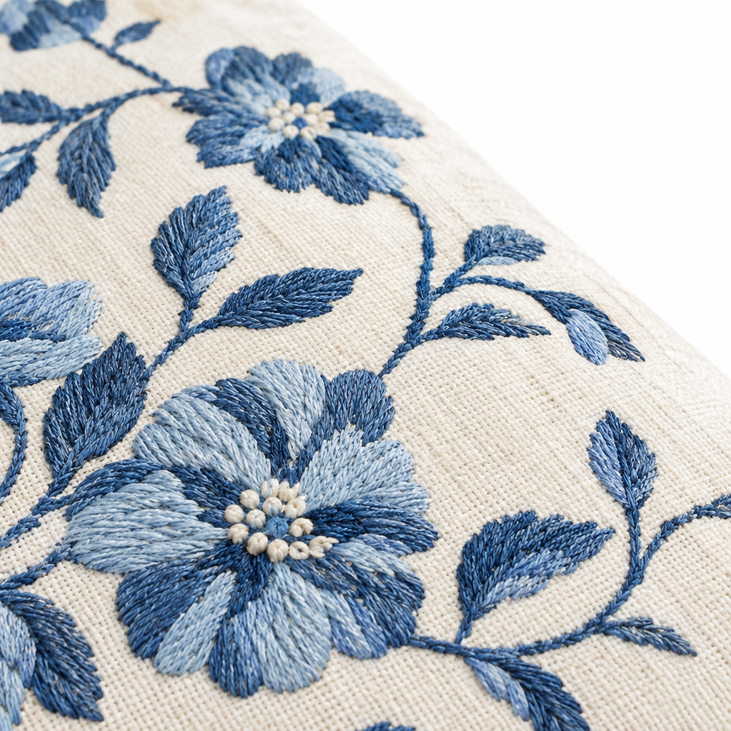 Floral Embroidered Bed Runner embroidery close up