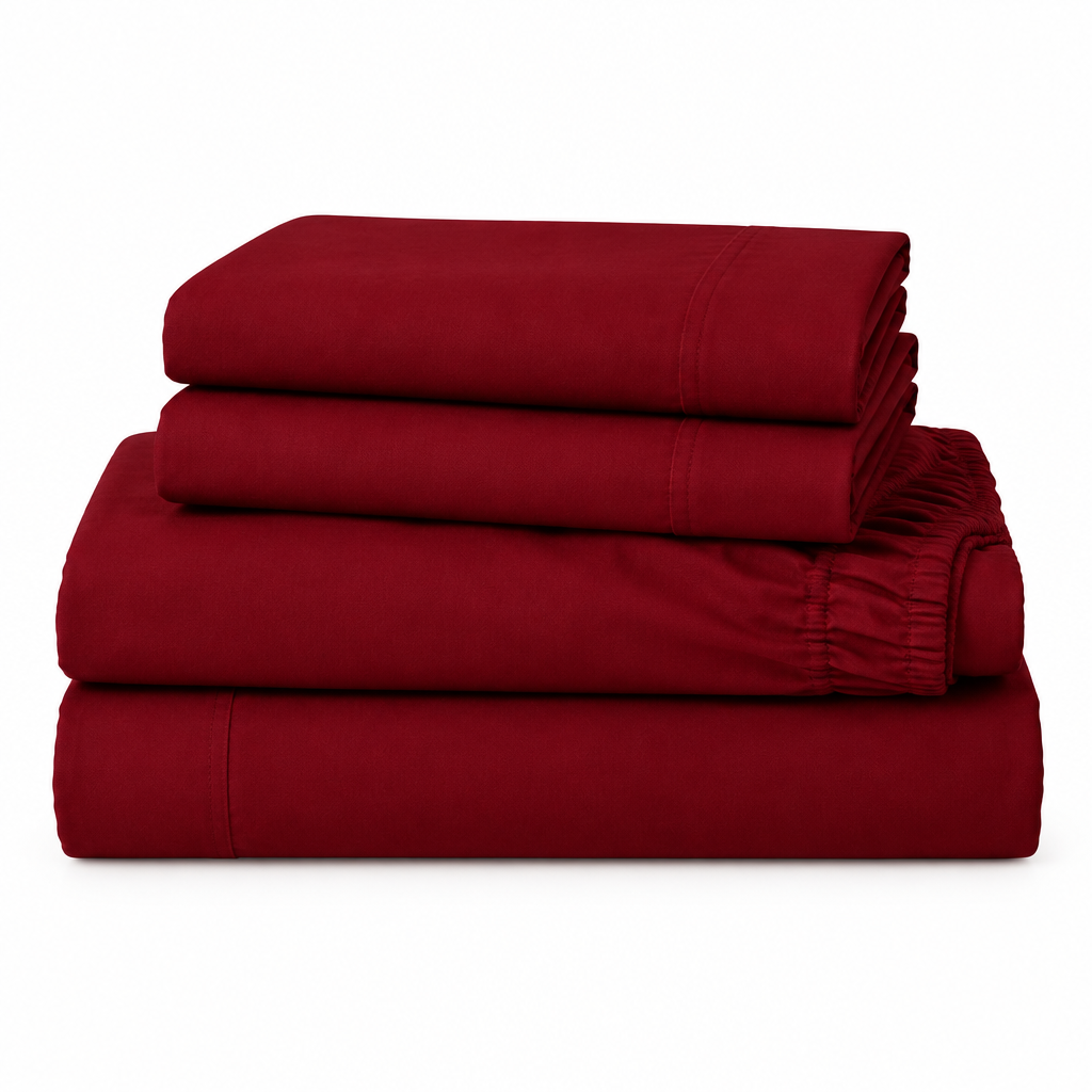 Red Cotton Sheet Set folded stack