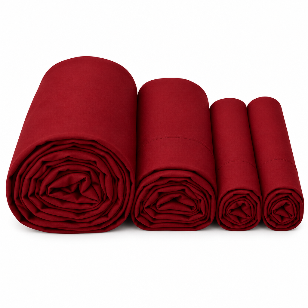 Red Cotton Sheet Set rolled pieces
