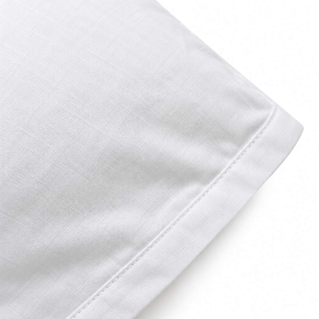 White Cotton Pillowcase fabric texture close up