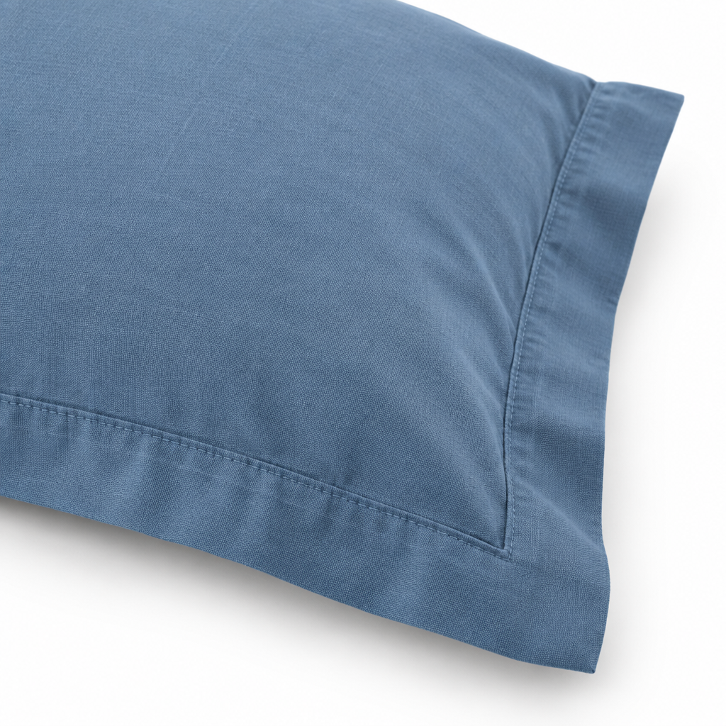 Blue Cotton Pillowcase fabric texture close up
