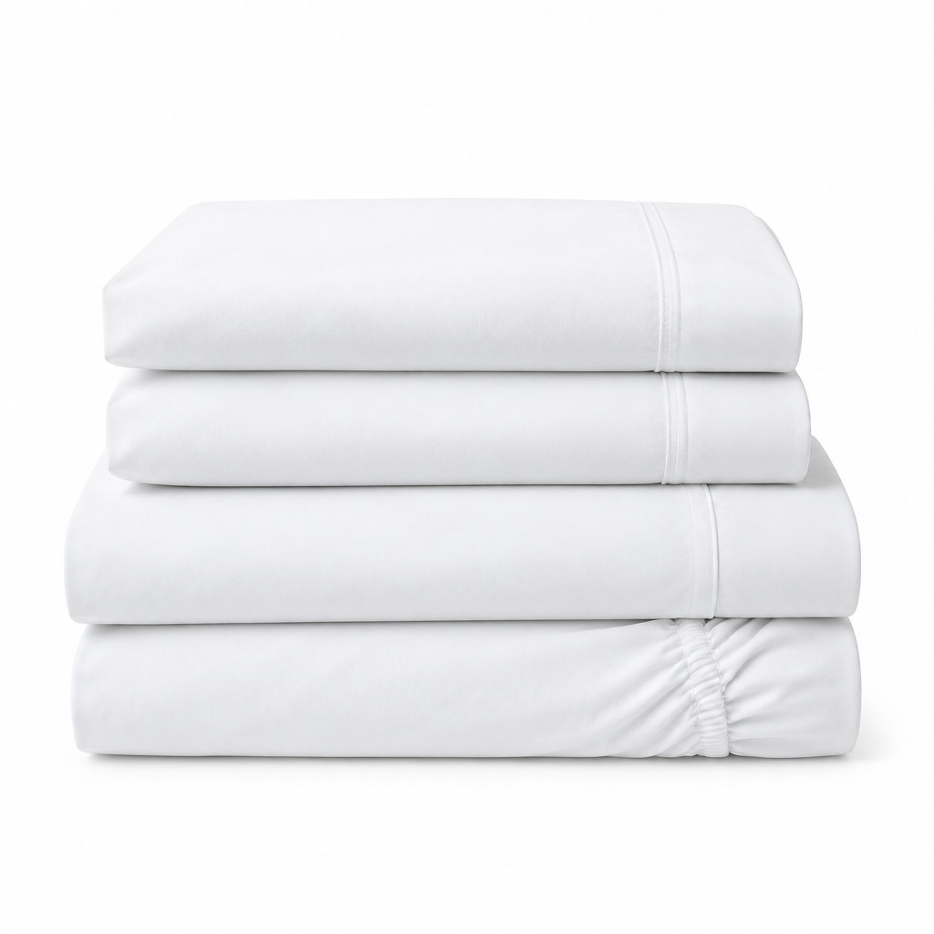 White Cotton Sheet Set folded stack