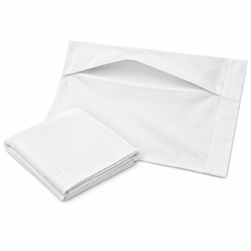 White Cotton Pillowcase envelope closure view