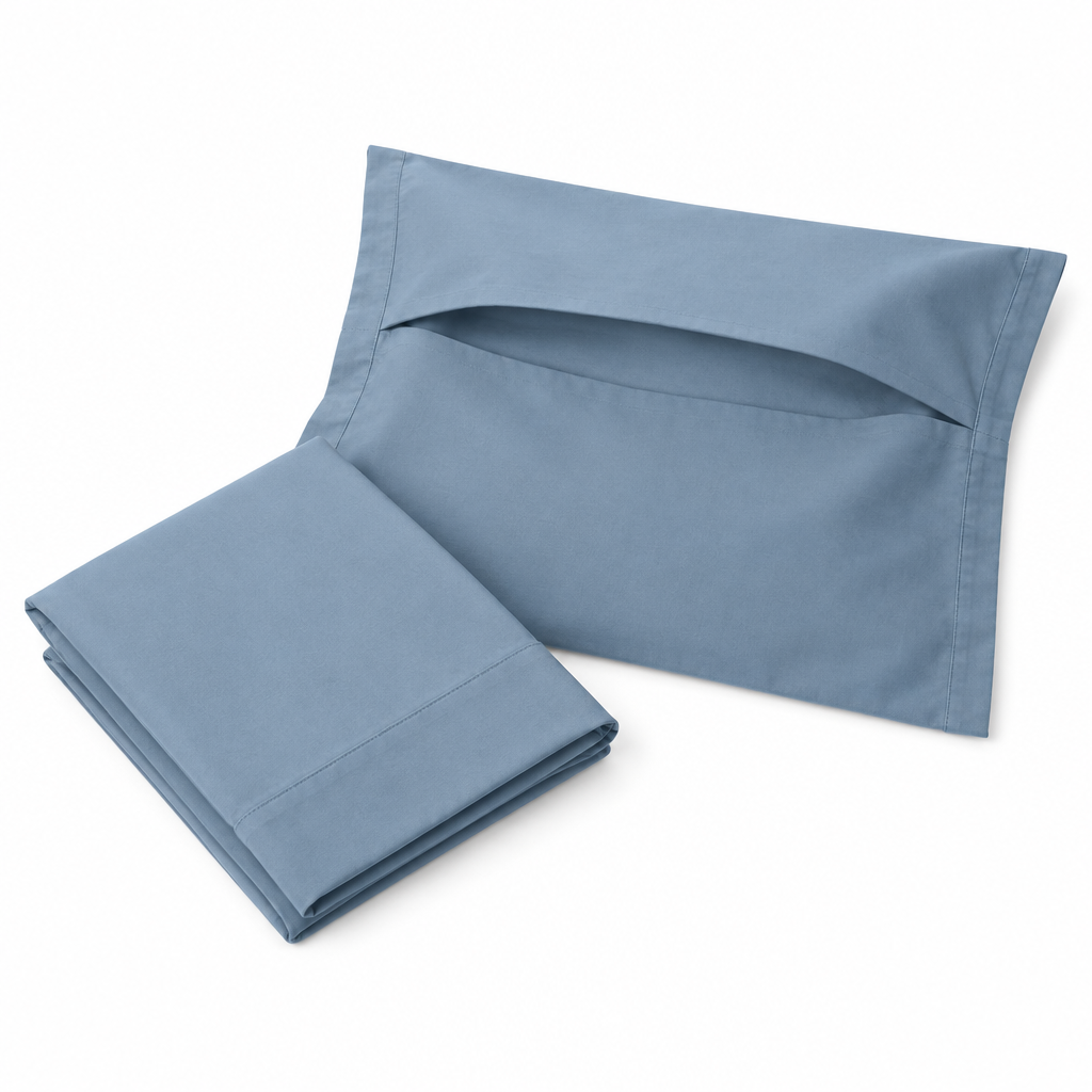 Blue Cotton Pillowcase envelope closure view