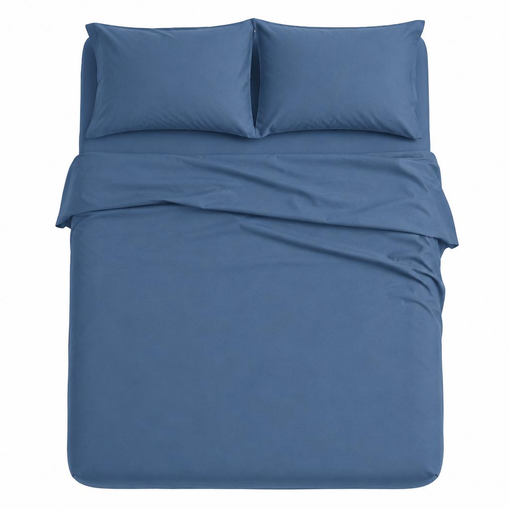Classic Blue Sheets draped on bed