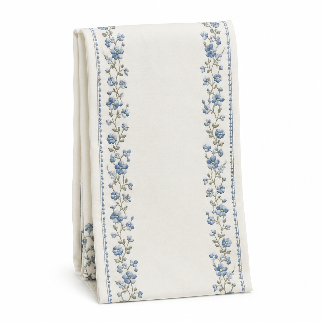 Floral Embroidered Bed Runner folded upright
