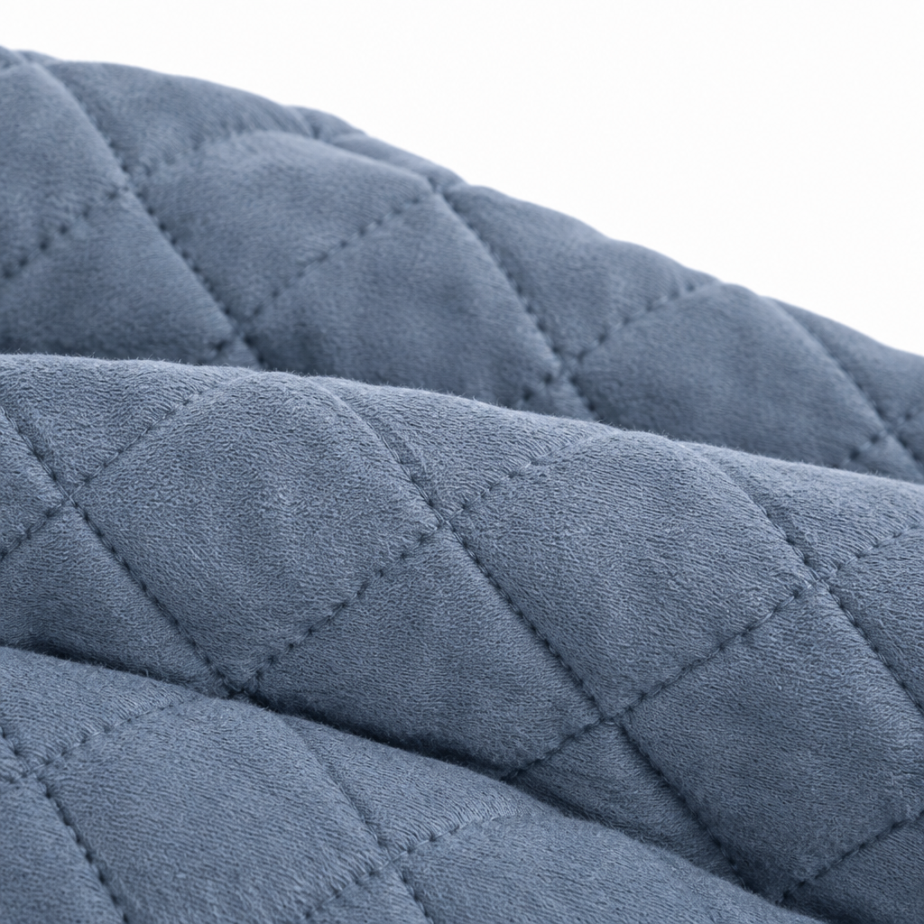 Blue Quilted Throw Blanket close up texture detail