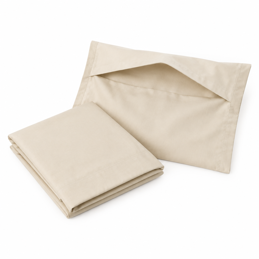 Cream Cotton Pillowcase envelope closure view
