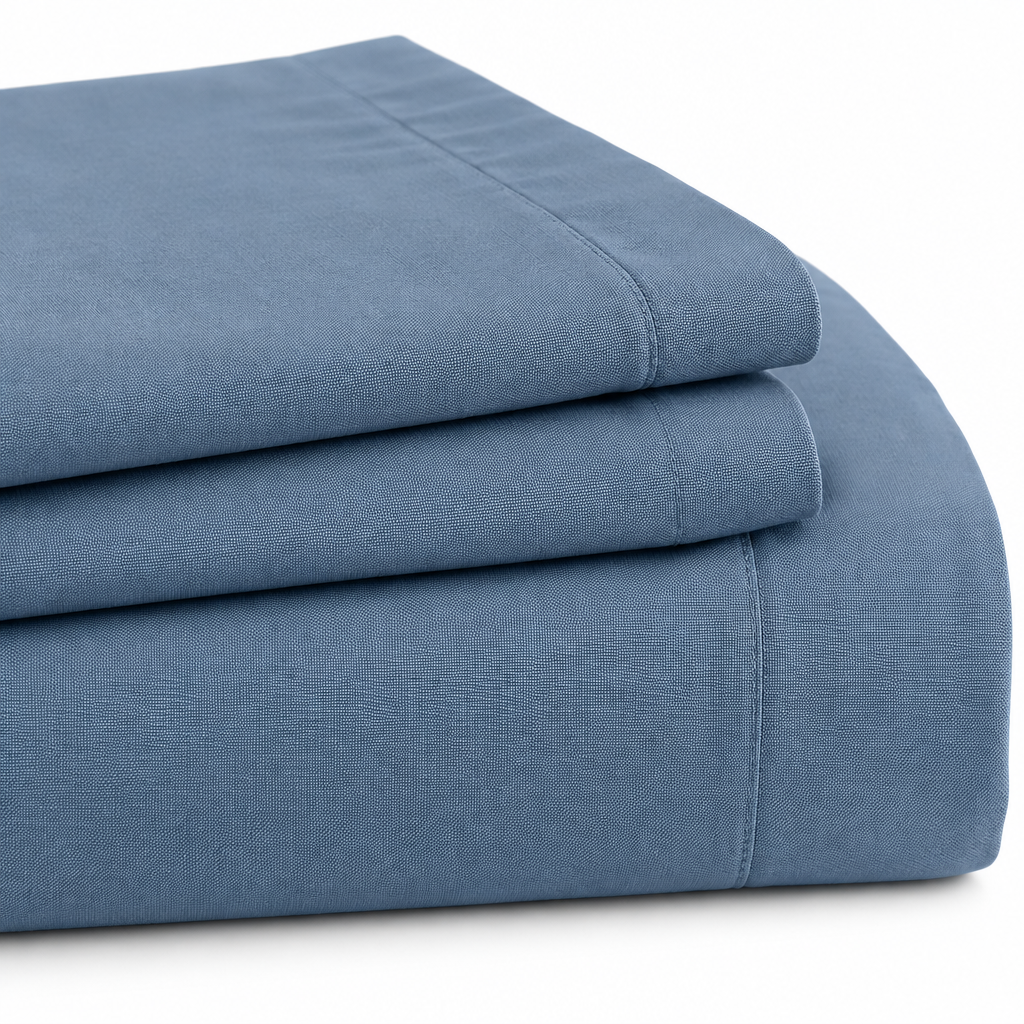 Blue Cotton Sheet Set fabric texture close up